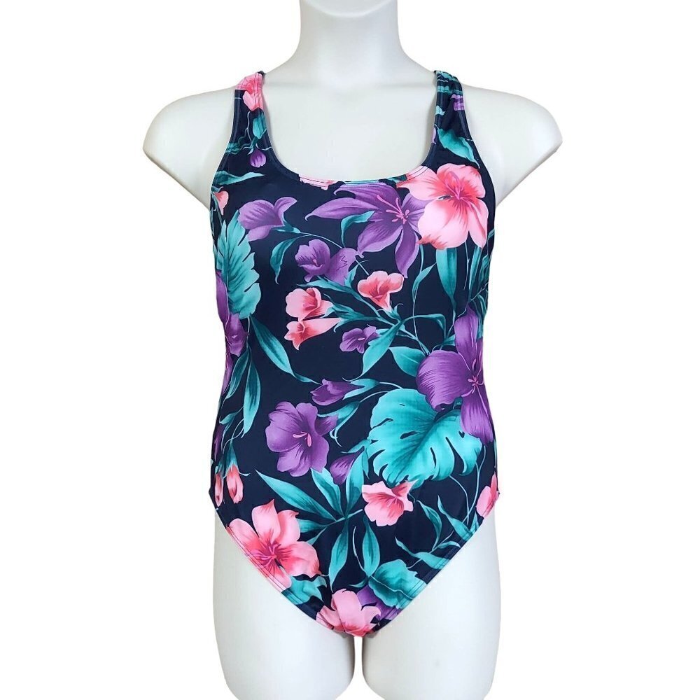 Zeraca Women's Hawaiian Tropical Floral Print Racerback 1-Piece Swimwear